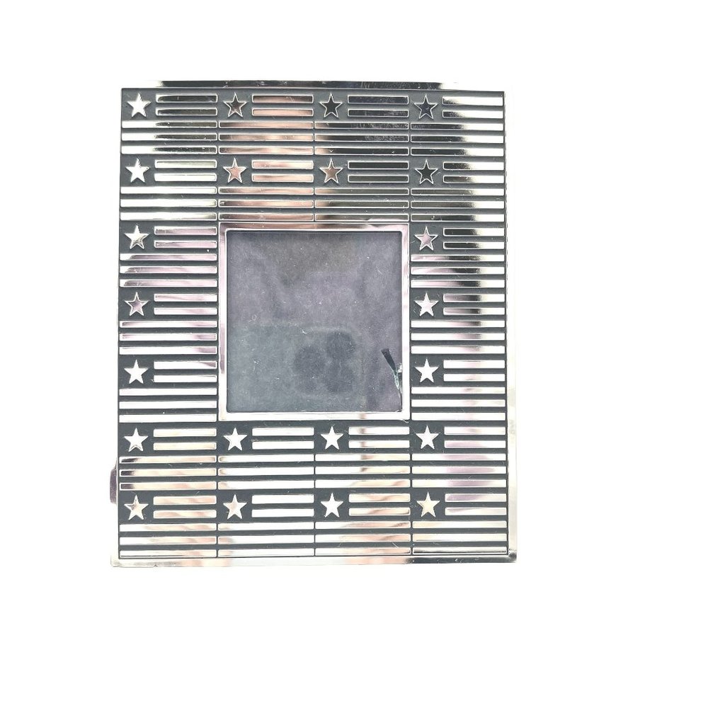 Tribute Silver Frame with Flags Holds Picture 2 in sq Slightly Imperfect Glass